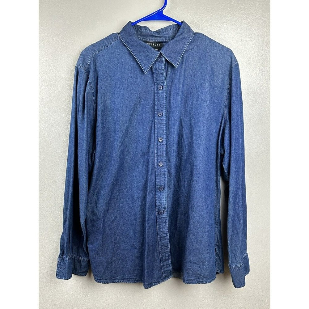 Foxcroft Long Sleeve Button Up Blue Denim Shirt Women's Size 18